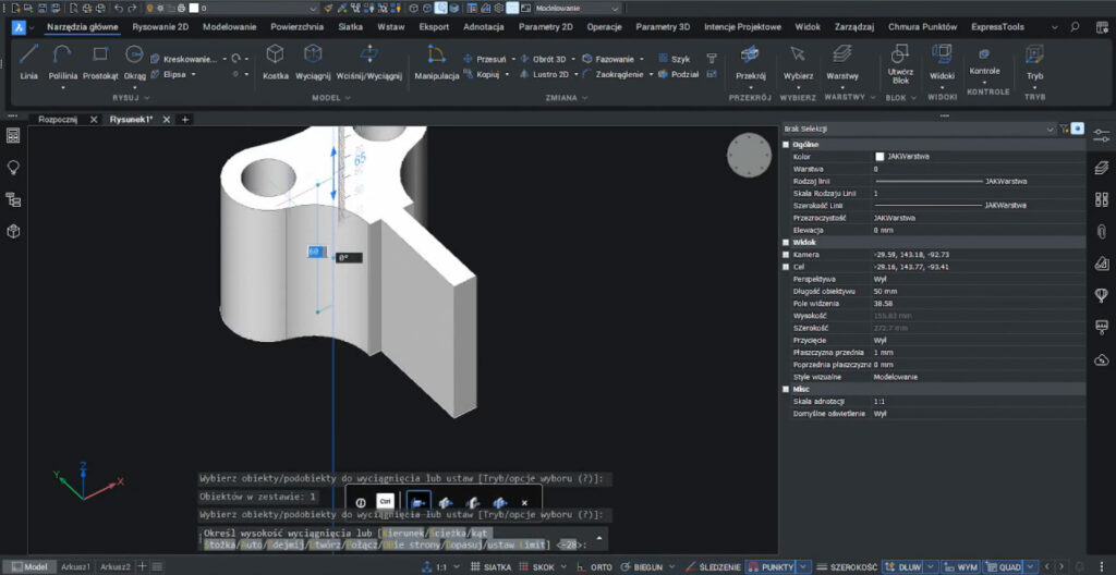 Widok 3D po zastosowaniu wyciągani