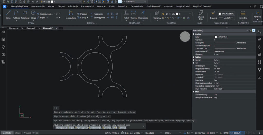 Widok modelu w BricsCAD po usunięciu zbędnych krawędzi.