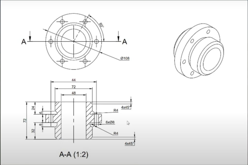 Model bryły obrotowej wykonany w BricsCAD – obrót 360 stopni wokół osi