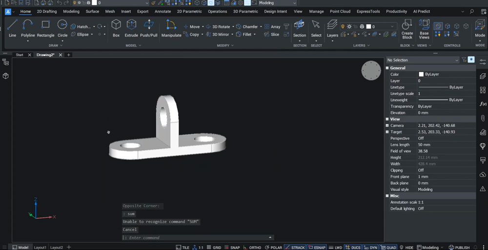 BricsCAD: połączenie trzech segmentów w jedną bryłę za pomocą operacji Union