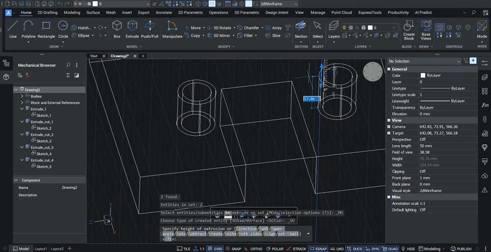BricsCAD: zestaw zaokrągleń R15 R10 R20 R30 na modelu